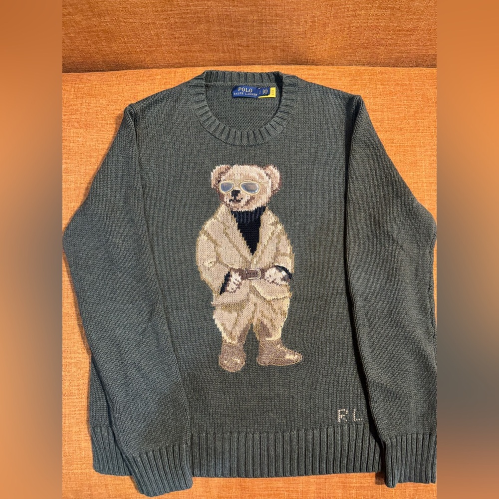 Polo by Ralph Lauren Men's Charcoal Sweater with Bear Motif